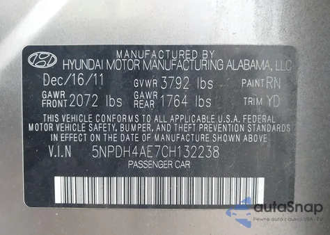 2012 Hyundai Elantra Gls from USA, damaged, VIN 5NPDH4AE7CH132238